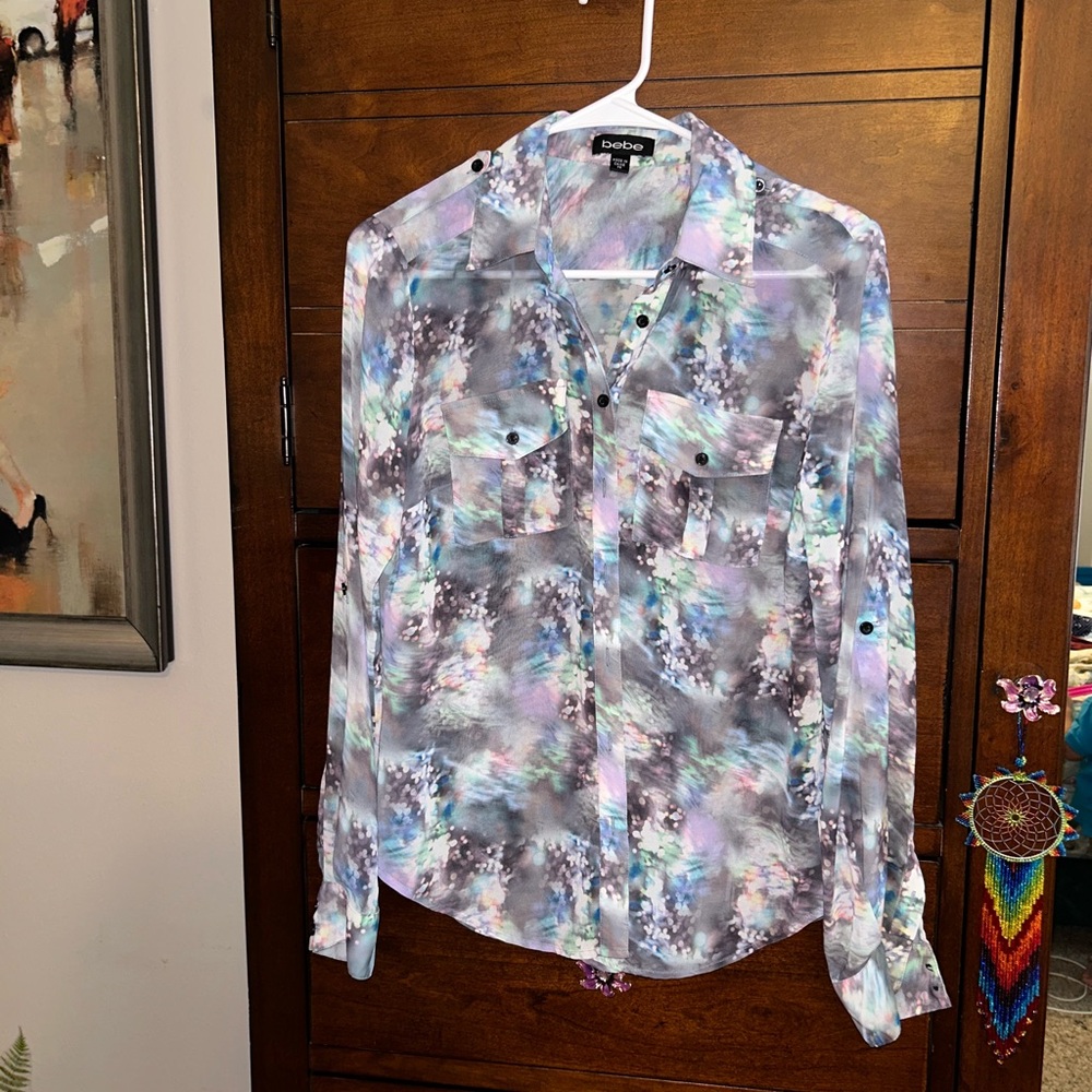 Two Bebe Watercolor Dress Shirts